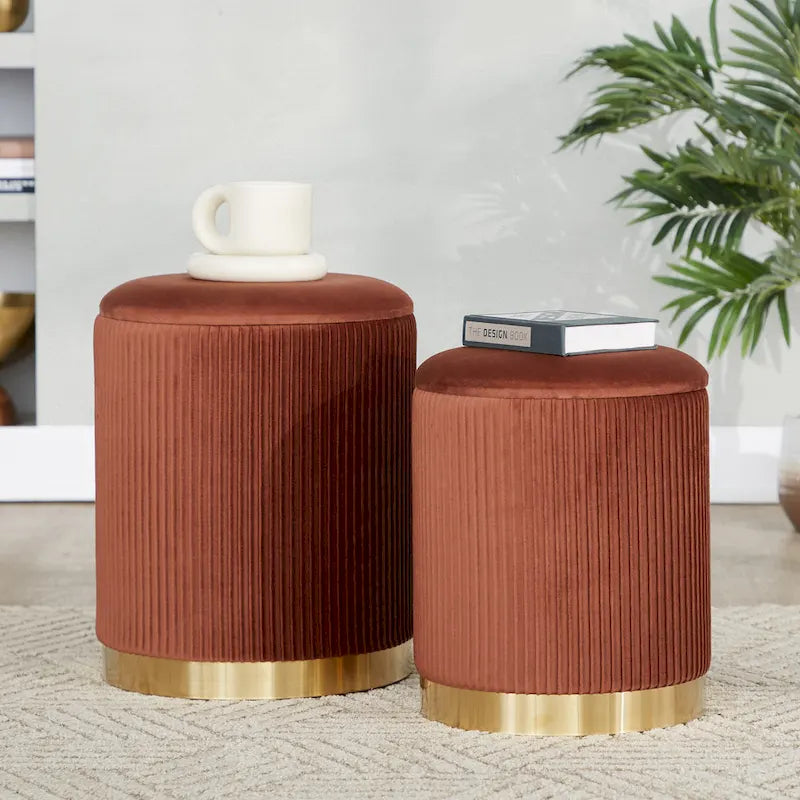 Silver Orchid Corday Contemporary Pleated Nesting Ottoman Set