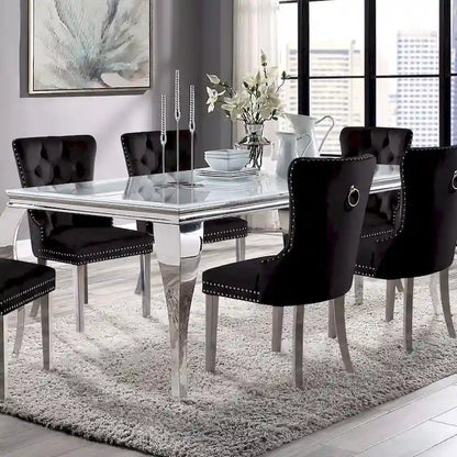 Furniture of America Pizo Glam 79-inch Chrome Leg Glass Top Dining Table