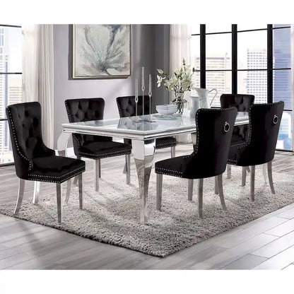 Furniture of America Pizo Glam 79-inch Chrome Leg Glass Top Dining Table