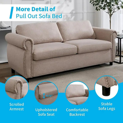Mixoy Pull Out 2 in 1 Sleeper Sofa Bed with Mattress,Convertible Upholstered Loveseat with Nailhead
