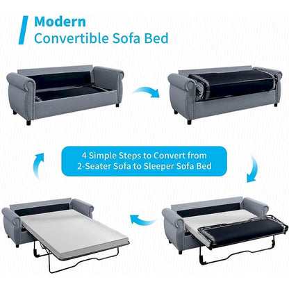 Mixoy Pull Out 2 in 1 Sleeper Sofa Bed with Mattress,Convertible Upholstered Loveseat with Nailhead