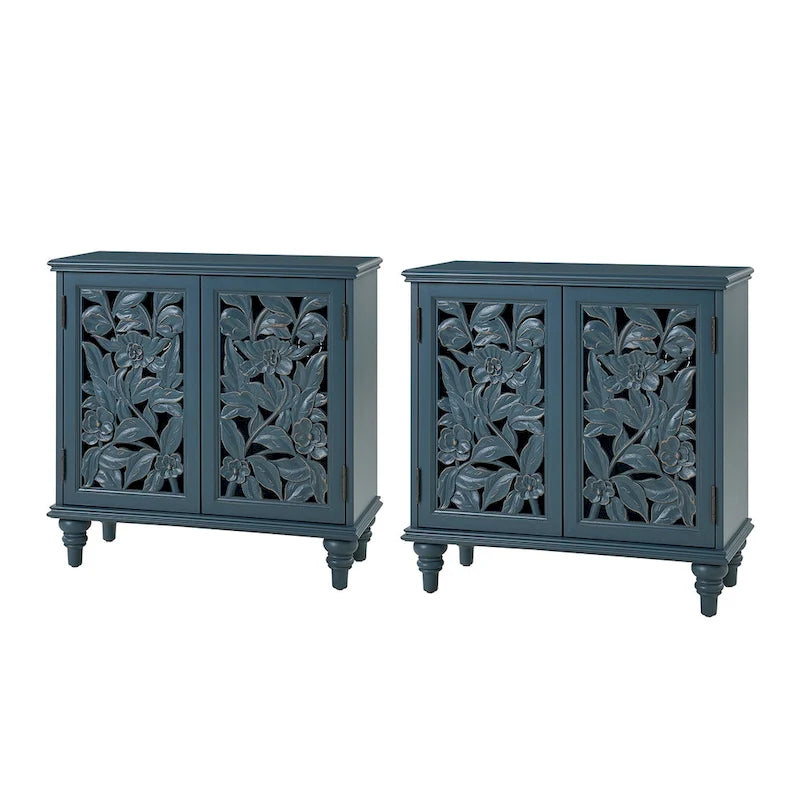 Alban Traditional 32Tall 2 Hollow Door Accent Cabinet with LED light Set of 2 by HULALA HOME