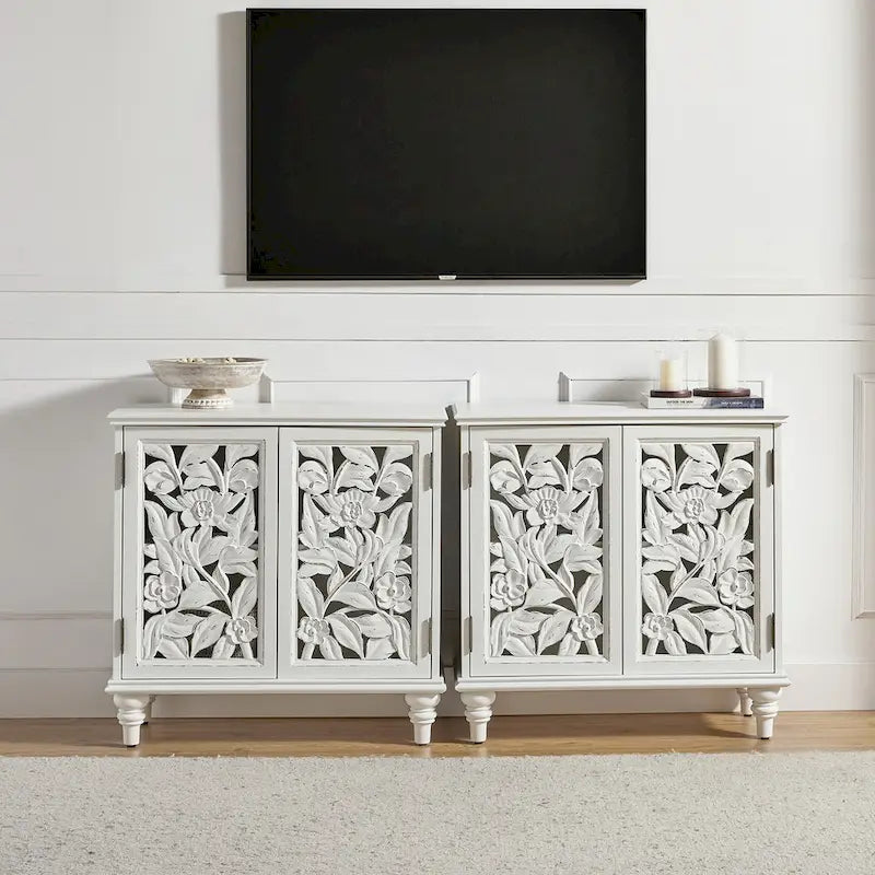 Alban Traditional 32Tall 2 Hollow Door Accent Cabinet with LED light Set of 2 by HULALA HOME