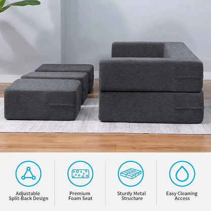 Mixoy Queen Convertible Velvet Futon Sofa Bed with 3 Ottomans,Memory Foam,Foldable Mattress Floor Couch Sofa