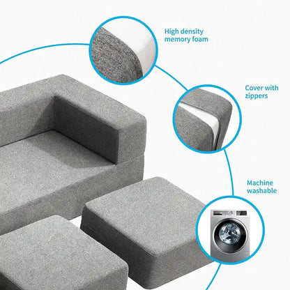 Mixoy Queen Convertible Velvet Futon Sofa Bed with 3 Ottomans,Memory Foam,Foldable Mattress Floor Couch Sofa