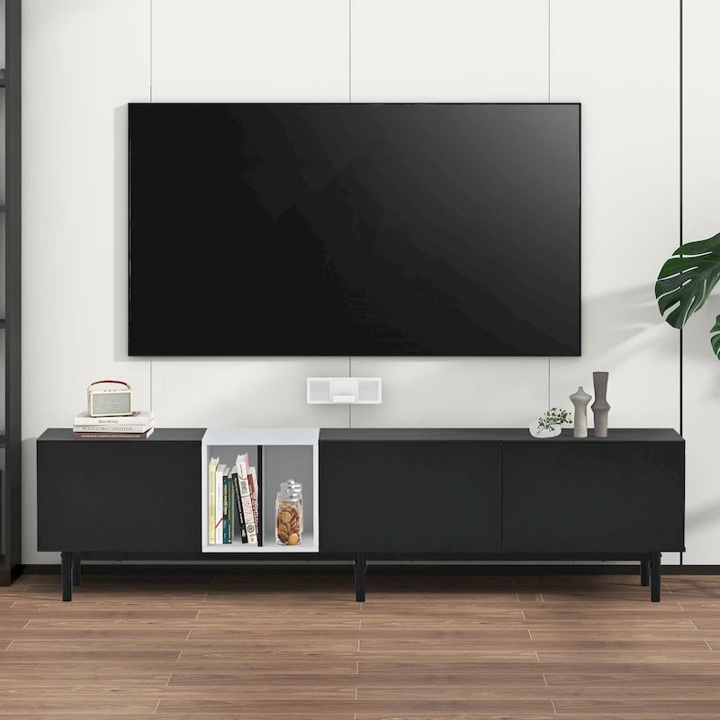 Modern TV Stand for 80 TV with 3 Doors, Media Console Table, Entertainment Center with Large Storage Cabinet for Living Room