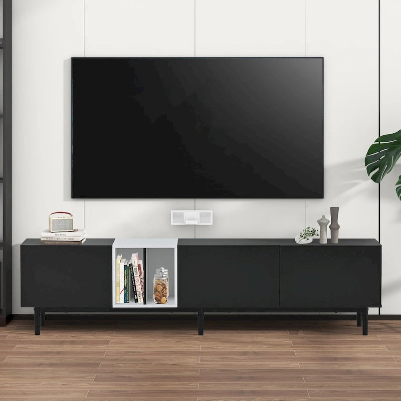 Modern TV Stand for 80 TV with 3 Doors, Media Console Table, Entertainment Center with Large Storage Cabinet for Living Room