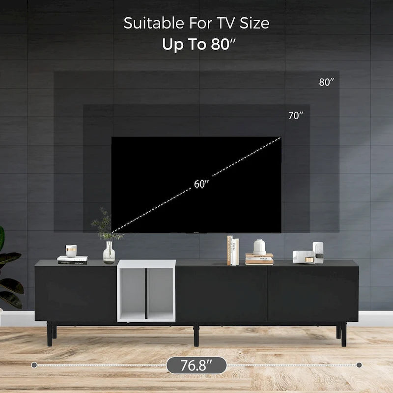 Modern TV Stand for 80 TV with 3 Doors, Media Console Table, Entertainment Center with Large Storage Cabinet for Living Room
