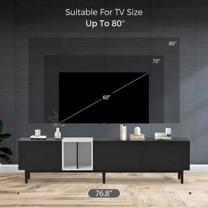 Modern TV Stand for 80 TV with 3 Doors, Media Console Table, Entertainment Center with Large Storage Cabinet for Living Room