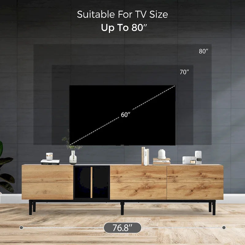 Modern TV Stand for 80 TV with 3 Doors, Media Console Table, Entertainment Center with Large Storage Cabinet for Living Room