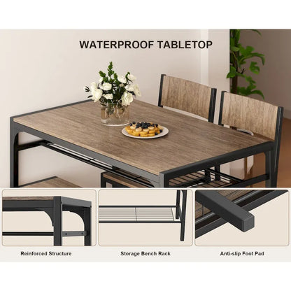 4 Piece Kitchen Dining Table with 2 Chair and Bench for Small Space