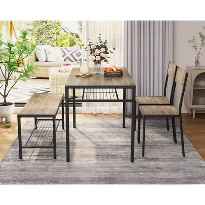 4 Piece Kitchen Dining Table with 2 Chair and Bench for Small Space
