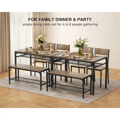 4 Piece Kitchen Dining Table with 2 Chair and Bench for Small Space