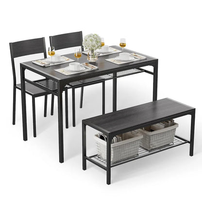 4 Piece Kitchen Dining Table with 2 Chair and Bench for Small Space