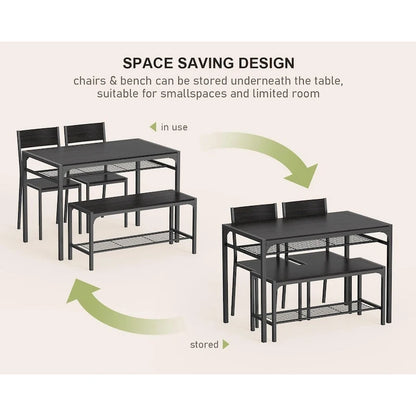 4 Piece Kitchen Dining Table with 2 Chair and Bench for Small Space