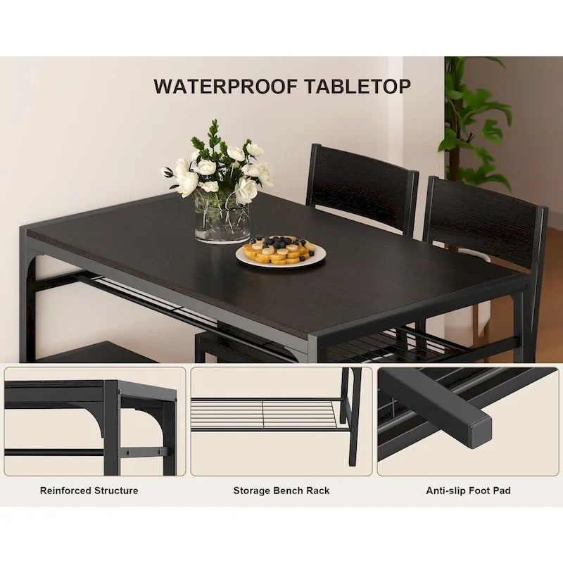 4 Piece Kitchen Dining Table with 2 Chair and Bench for Small Space