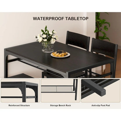 4 Piece Kitchen Dining Table with 2 Chair and Bench for Small Space
