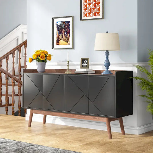 55 Black Buffet Cabinet Kitchen Sideboard Storage Cabinet with Storage