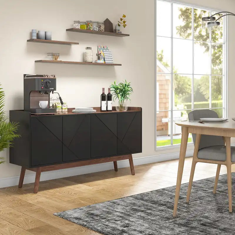 55 Black Buffet Cabinet Kitchen Sideboard Storage Cabinet with Storage