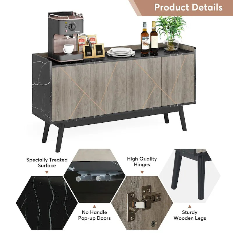 55 Black Buffet Cabinet Kitchen Sideboard Storage Cabinet with Storage