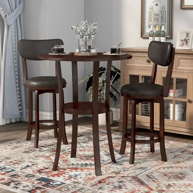 Irvi Traditional Rubberwood 3-Piece Barstool Counter Height Dining Set by Furniture of America