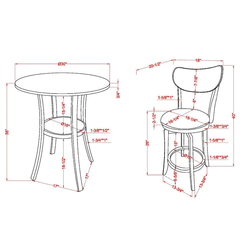 Irvi Traditional Rubberwood 3-Piece Barstool Counter Height Dining Set by Furniture of America