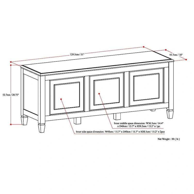 WYNDENHALL Hampshire SOLID WOOD 51 inch Wide Traditional Storage Bench Trunk - 51 W x 18 D x 20.75 H
