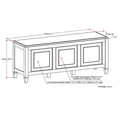WYNDENHALL Hampshire SOLID WOOD 51 inch Wide Traditional Storage Bench Trunk - 51 W x 18 D x 20.75 H