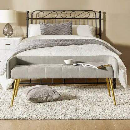 Luis Modern Upholstered Low Back Bench with Sturdy Golden Metal Tapered Leg by HULALA HOME