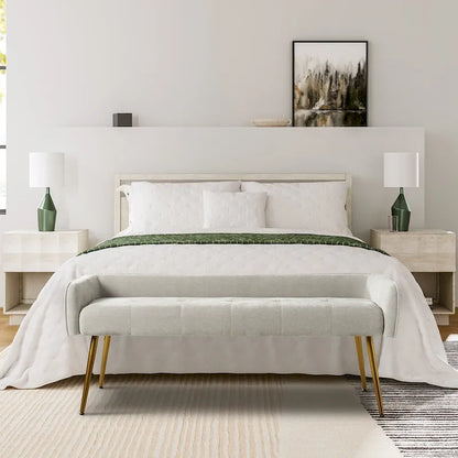 Luis Modern Upholstered Low Back Bench with Sturdy Golden Metal Tapered Leg by HULALA HOME