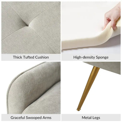Luis Modern Upholstered Low Back Bench with Sturdy Golden Metal Tapered Leg by HULALA HOME