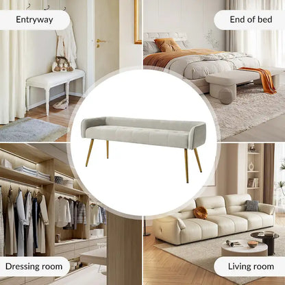 Luis Modern Upholstered Low Back Bench with Sturdy Golden Metal Tapered Leg by HULALA HOME