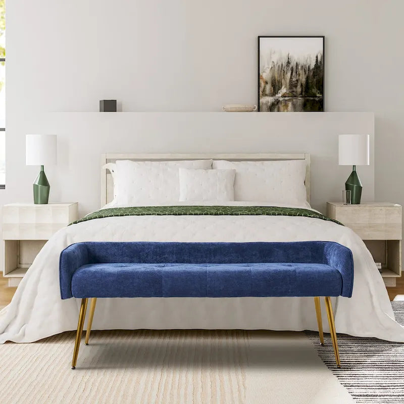 Luis Modern Upholstered Low Back Bench with Sturdy Golden Metal Tapered Leg by HULALA HOME