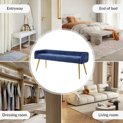 Luis Modern Upholstered Low Back Bench with Sturdy Golden Metal Tapered Leg by HULALA HOME