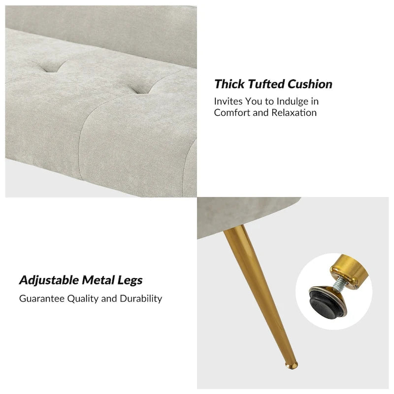 Luis Modern Upholstered Low Back Bench with Sturdy Golden Metal Tapered Leg by HULALA HOME