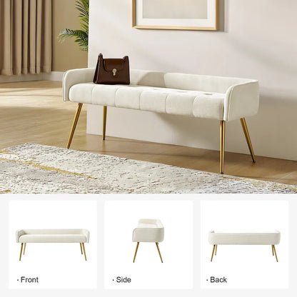Luis Modern Upholstered Low Back Bench with Sturdy Golden Metal Tapered Leg by HULALA HOME