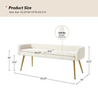 Luis Modern Upholstered Low Back Bench with Sturdy Golden Metal Tapered Leg by HULALA HOME