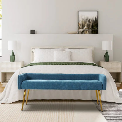 Luis Modern Upholstered Low Back Bench with Sturdy Golden Metal Tapered Leg by HULALA HOME