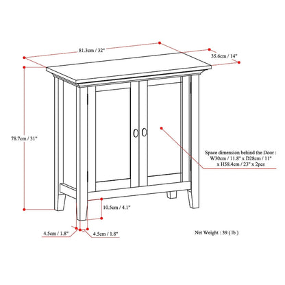 WYNDENHALL Mansfield SOLID WOOD 32 inch Wide Transitional Low Storage Cabinet - 32w x 14d x 31h