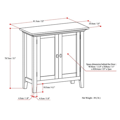 WYNDENHALL Mansfield SOLID WOOD 32 inch Wide Transitional Low Storage Cabinet - 32w x 14d x 31h