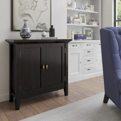 WYNDENHALL Mansfield SOLID WOOD 32 inch Wide Transitional Low Storage Cabinet - 32w x 14d x 31h