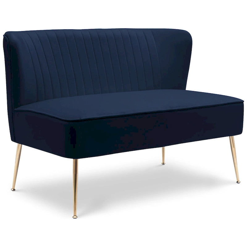 Farrah Upholstered Velvet Polyester 46 Wide Loveseat - Armless/ Scalloped Back