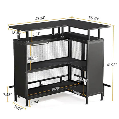 L-shape Bar Table with Stemware Racks and Shelves - N/A