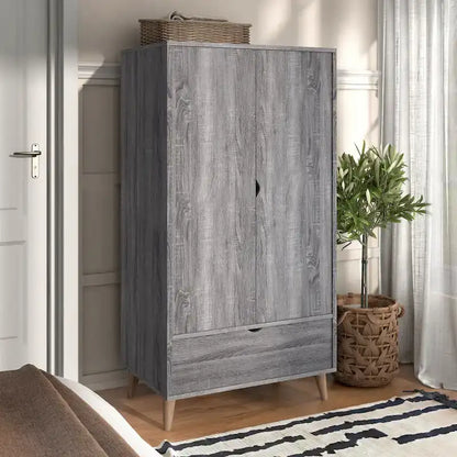 DH BASIC Minimalist Mid-Century Modern Distressed Grey 1-Drawer Wardrobe Armoire by Denhour