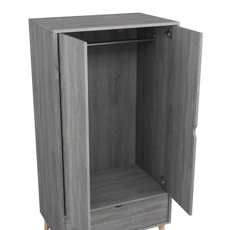 DH BASIC Minimalist Mid-Century Modern Distressed Grey 1-Drawer Wardrobe Armoire by Denhour