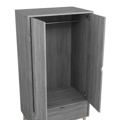 DH BASIC Minimalist Mid-Century Modern Distressed Grey 1-Drawer Wardrobe Armoire by Denhour