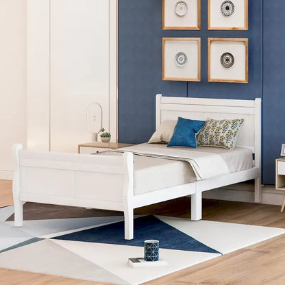 Wooden Slat Support Wood Platform Bed with Headboard
