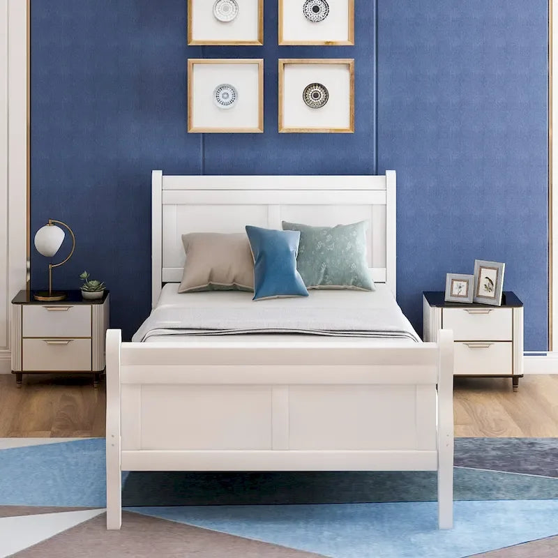 Wooden Slat Support Wood Platform Bed with Headboard