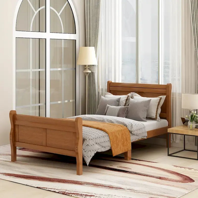 Wooden Slat Support Wood Platform Bed with Headboard