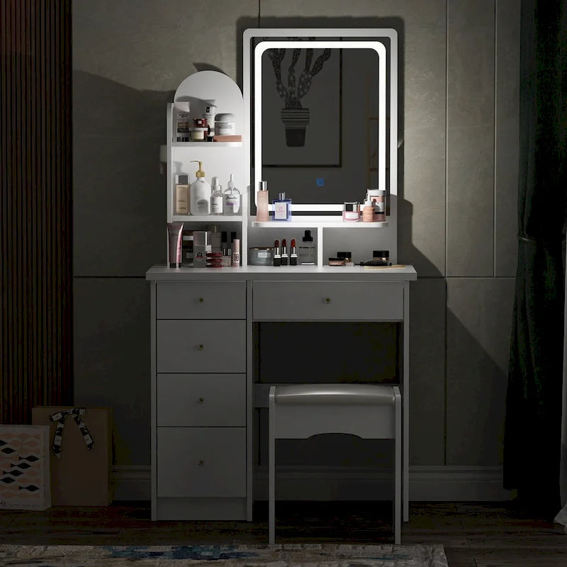 Timechee 31.5 Wide Makeup Vanity Set with Stool and Mirror